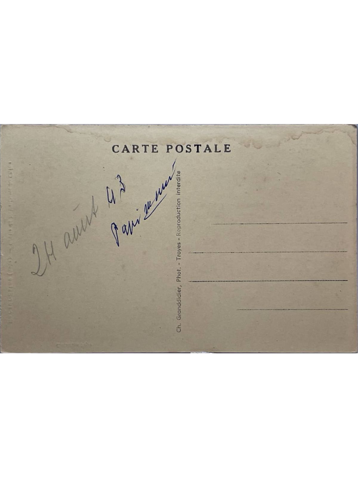 Verso de la carte postale