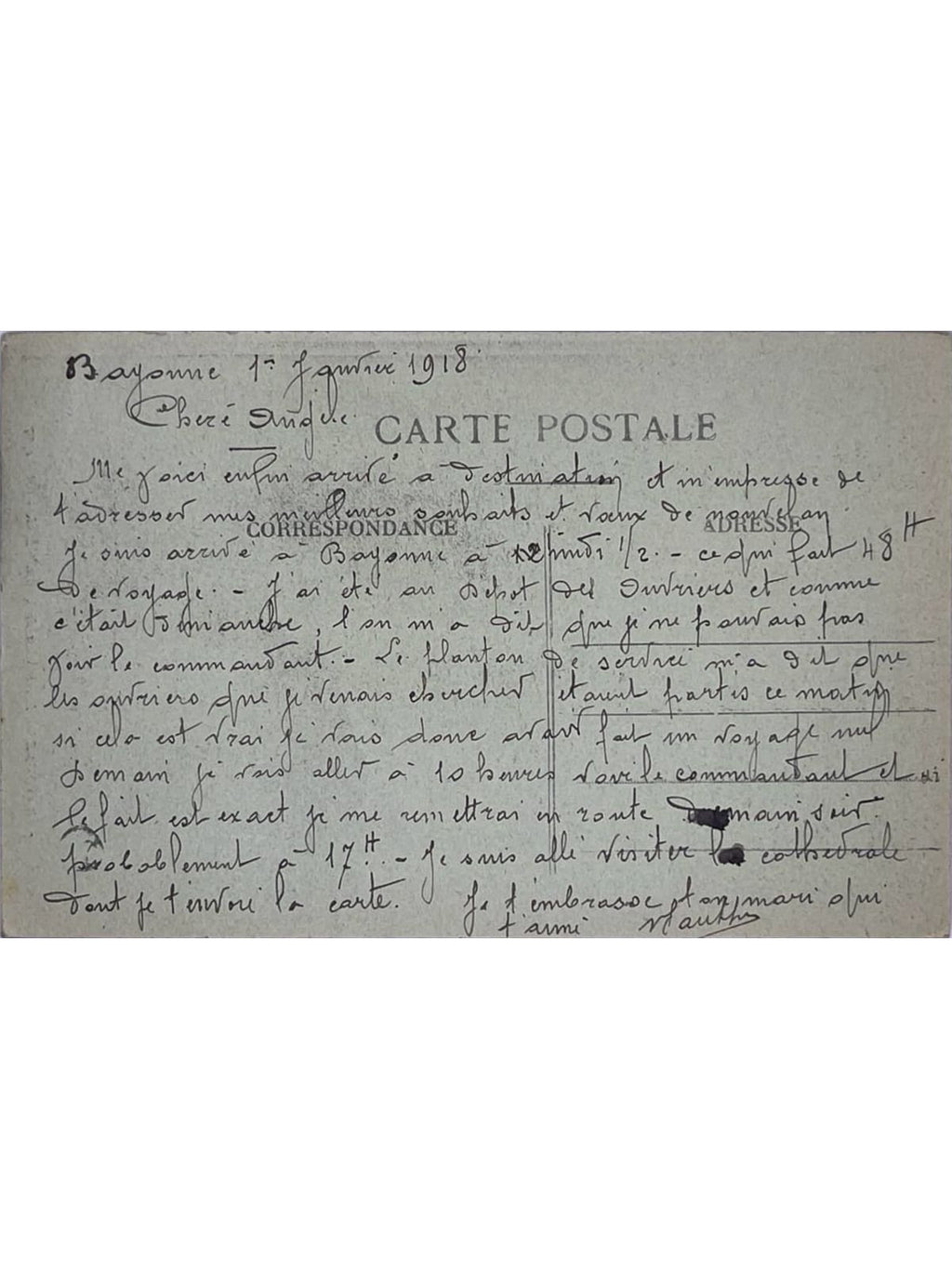 Verso de la carte postale