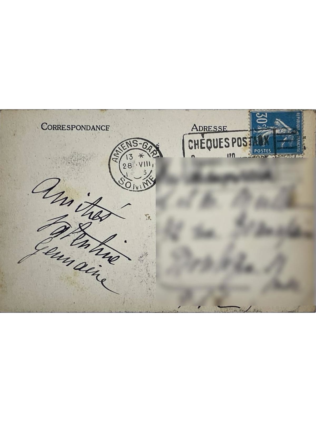 Verso de la carte postale