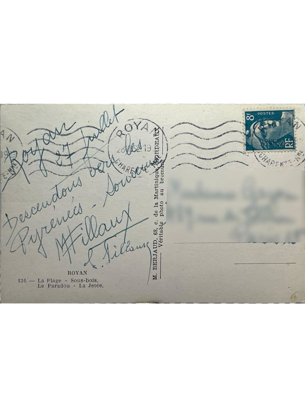 Verso de la carte postale