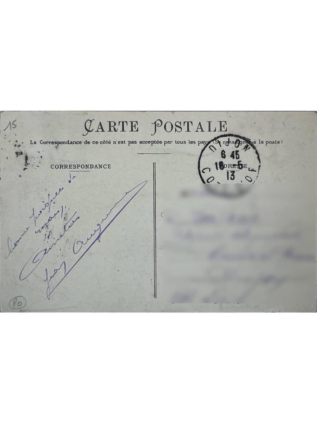 Verso de la carte postale