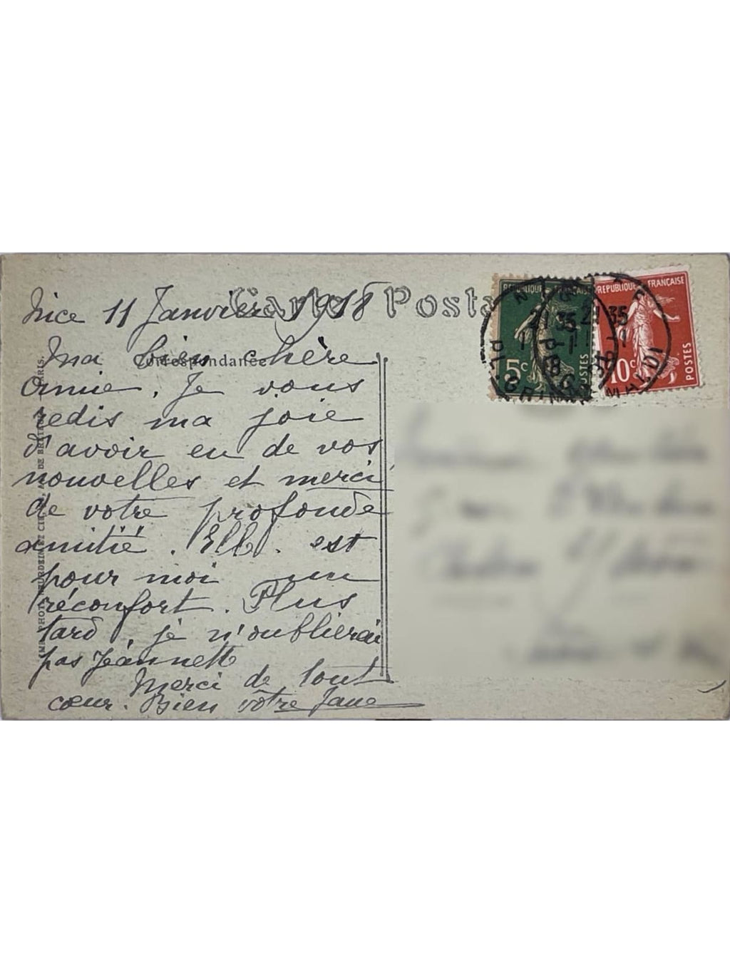 Verso de la carte postale
