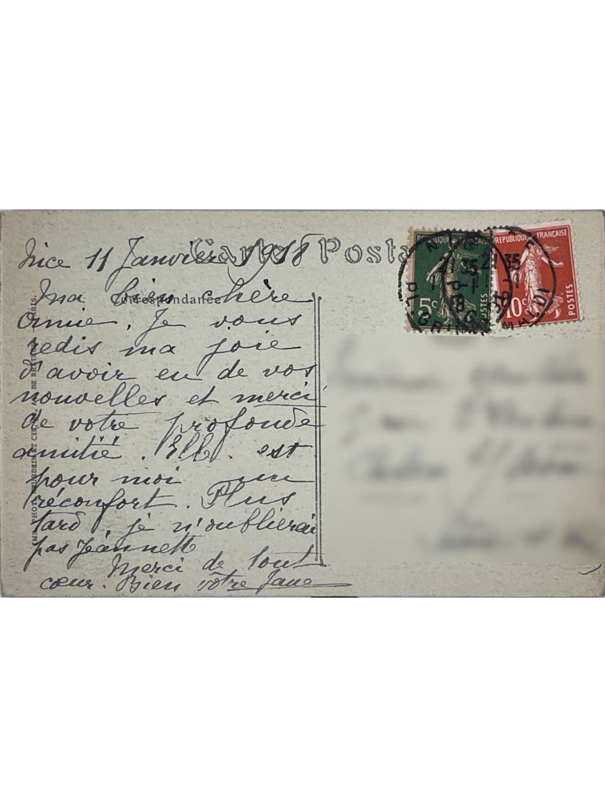 Verso de la carte postale