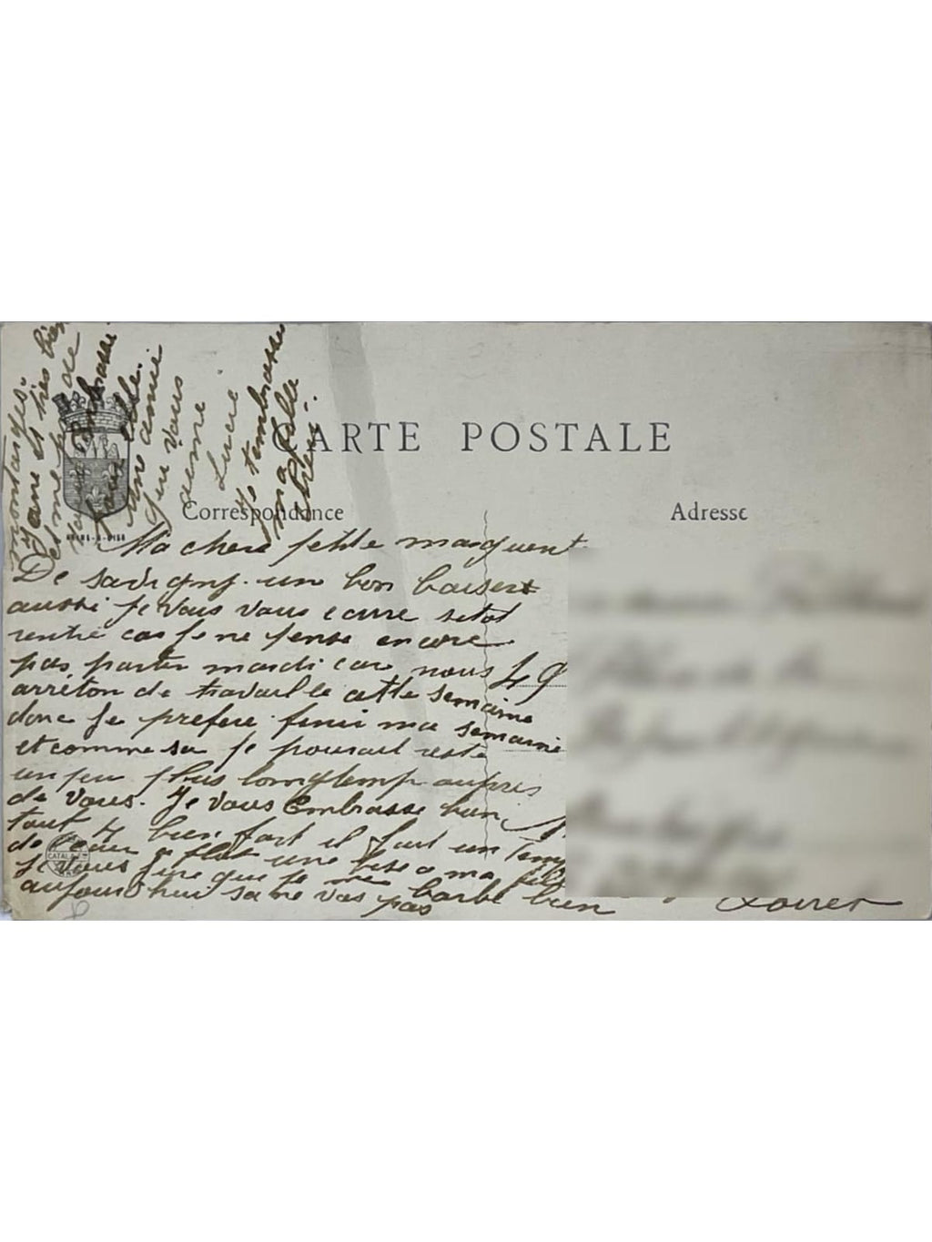Verso de la carte postale