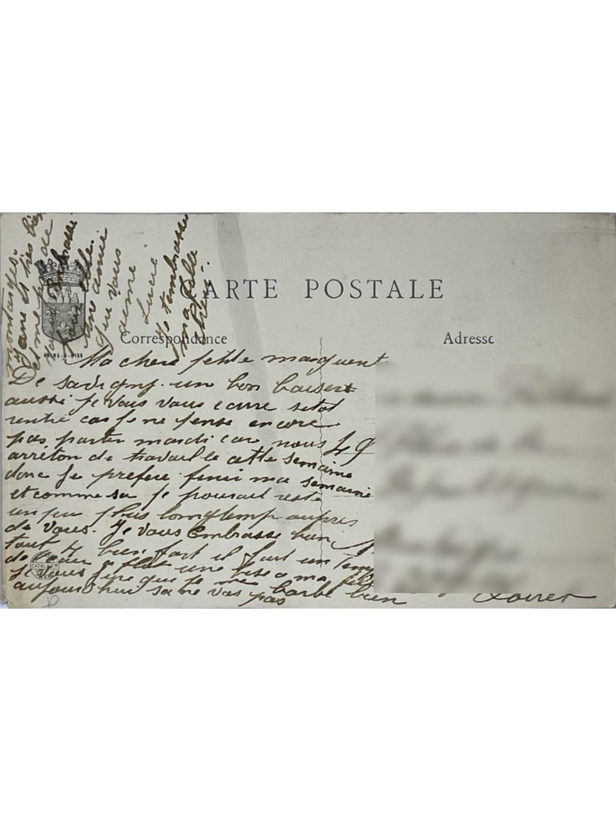 Verso de la carte postale