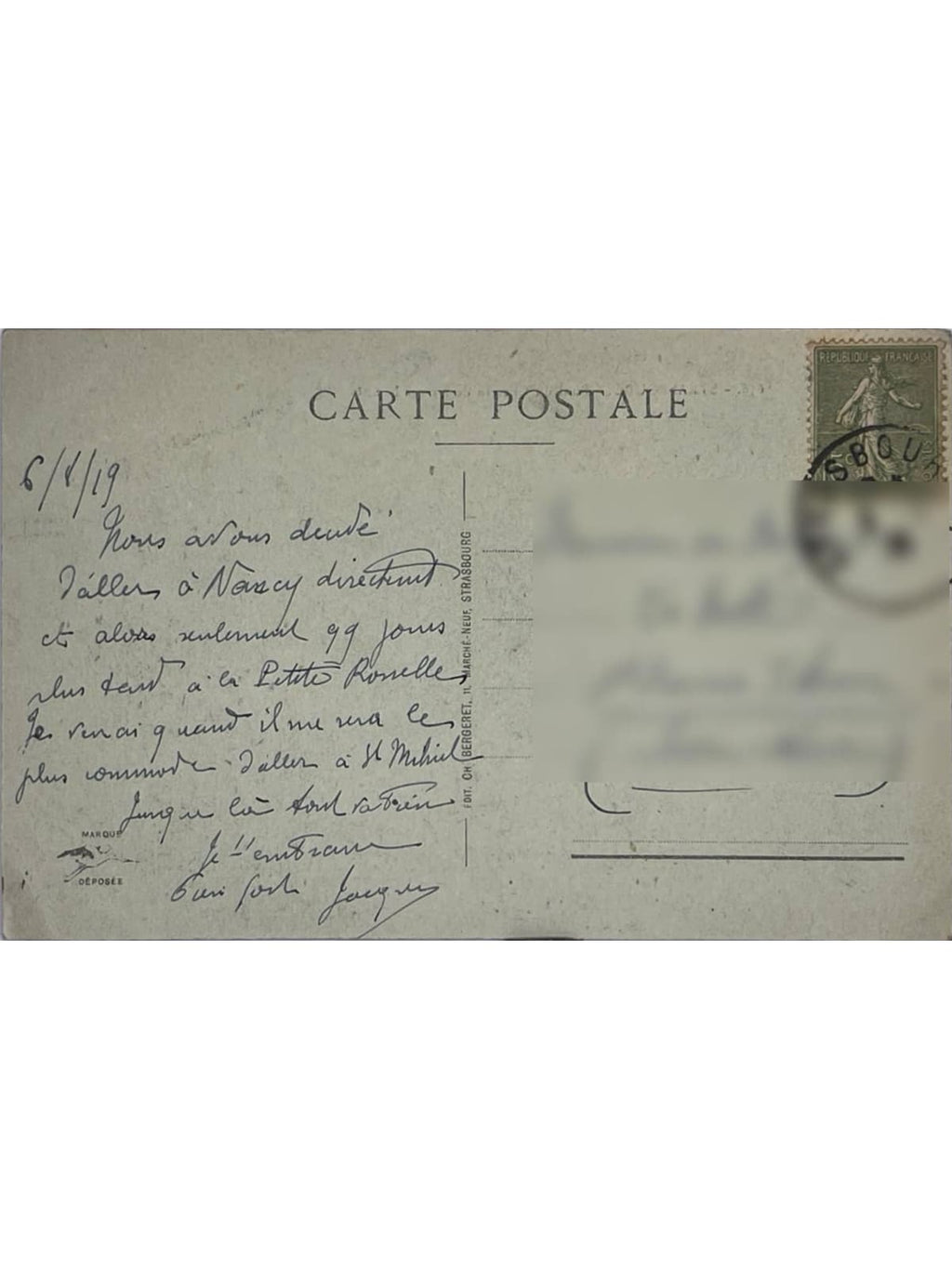 Verso de la carte postale