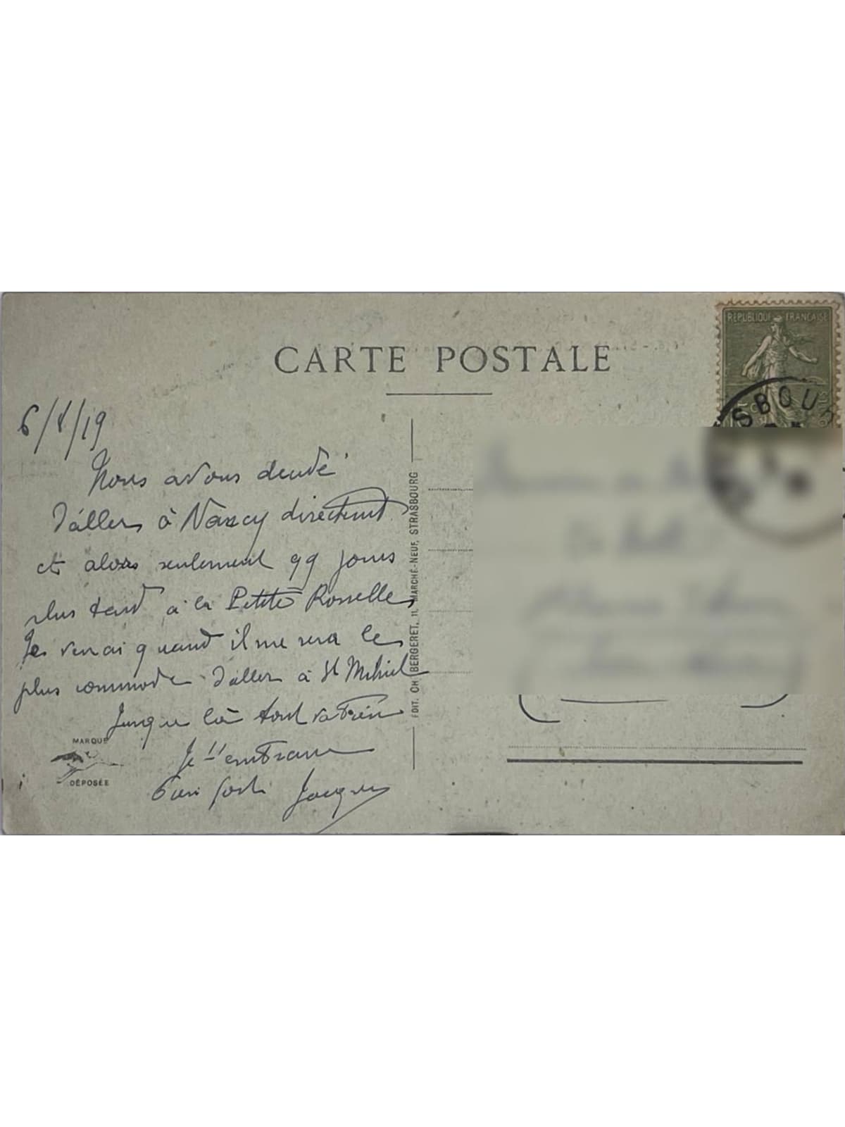 Verso de la carte postale