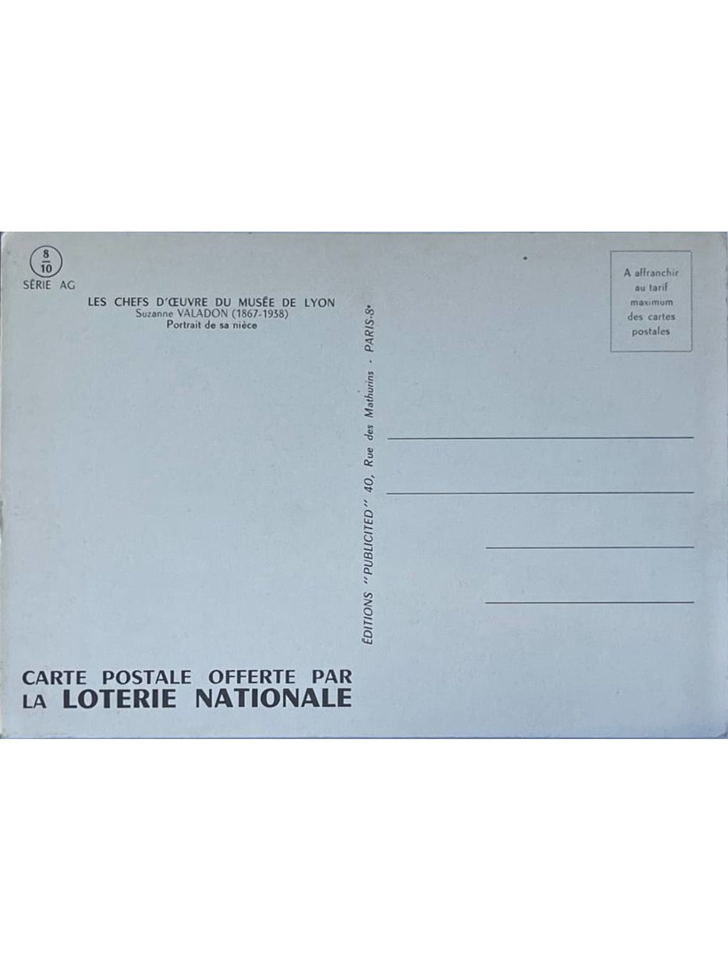 Verso de la carte postale