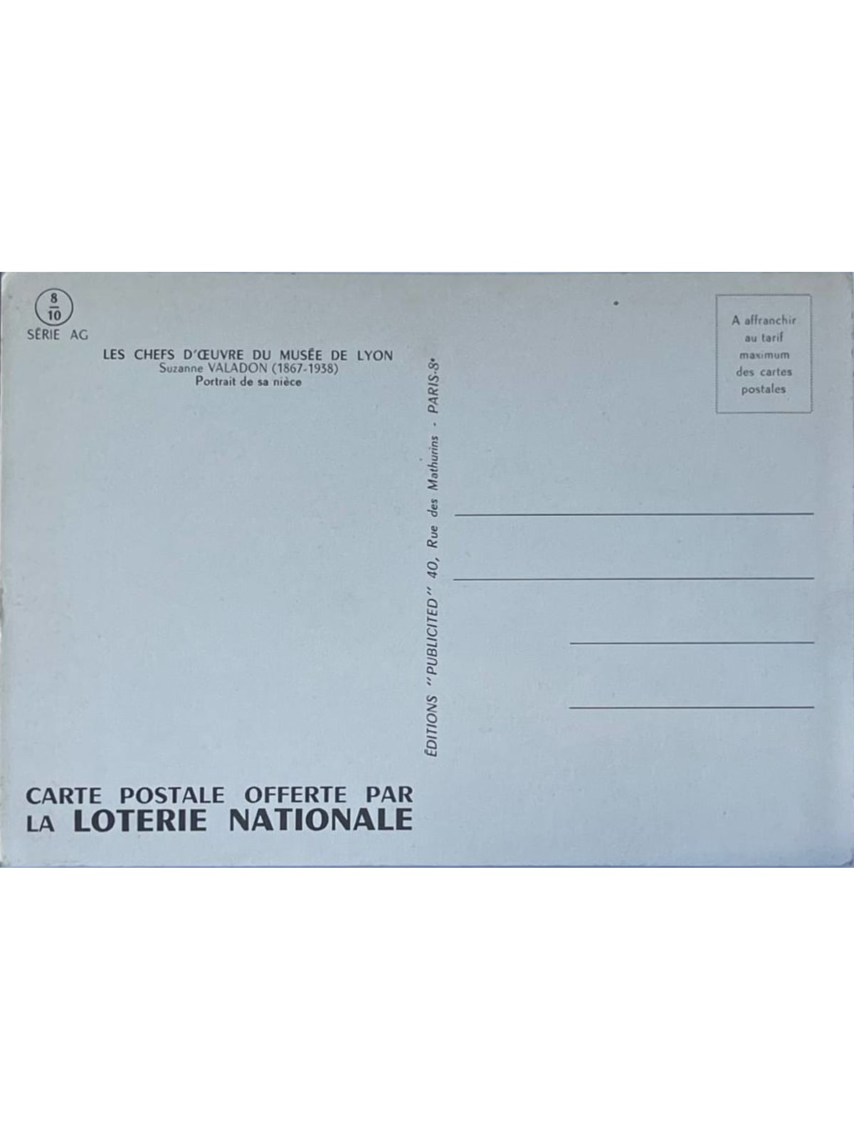 Verso de la carte postale