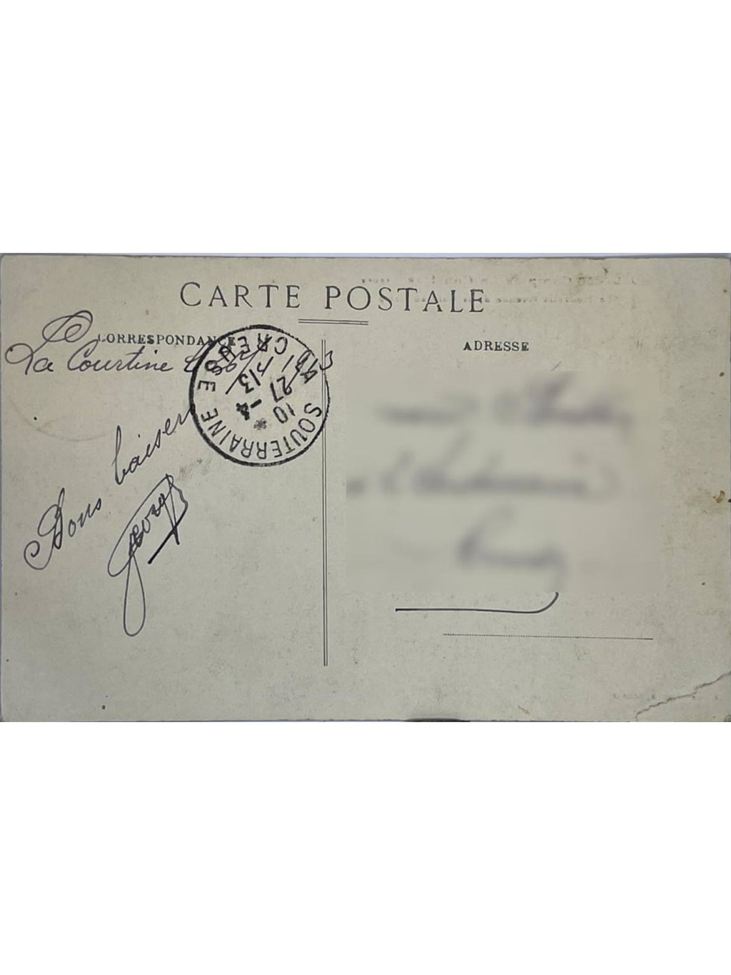 Verso de la carte postale