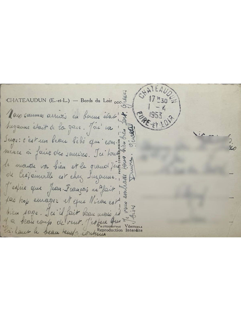 Verso de la carte postale