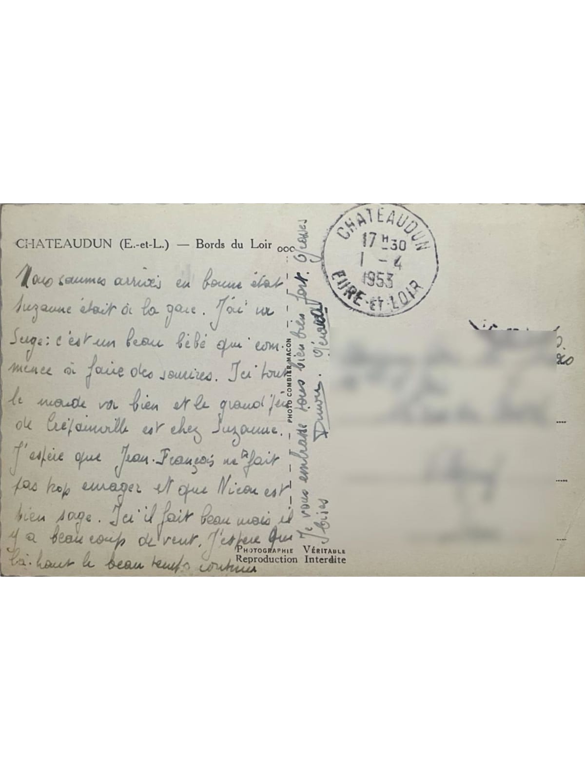 Verso de la carte postale