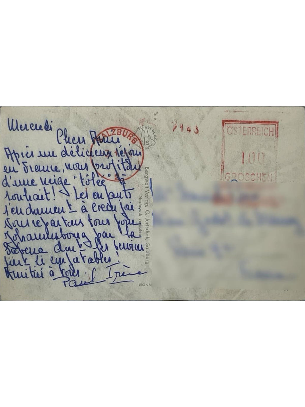 Verso de la carte postale