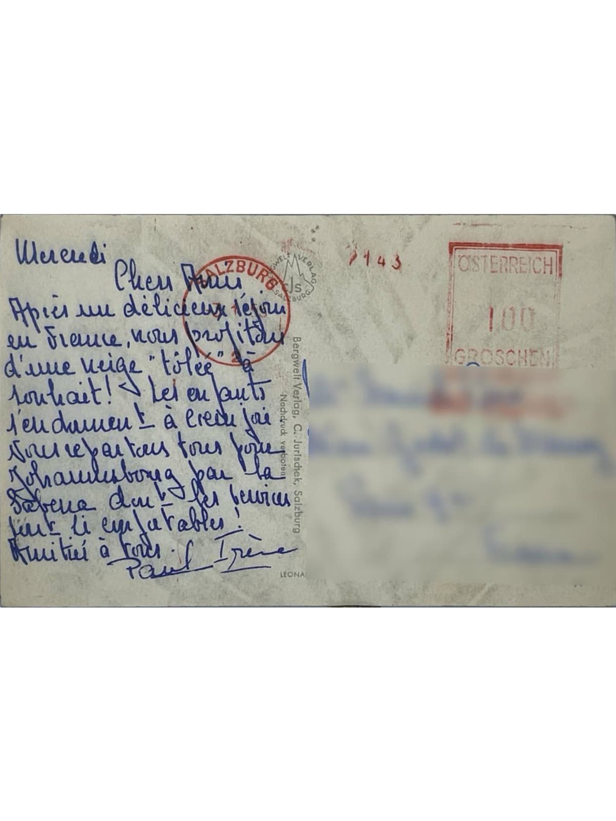 Verso de la carte postale