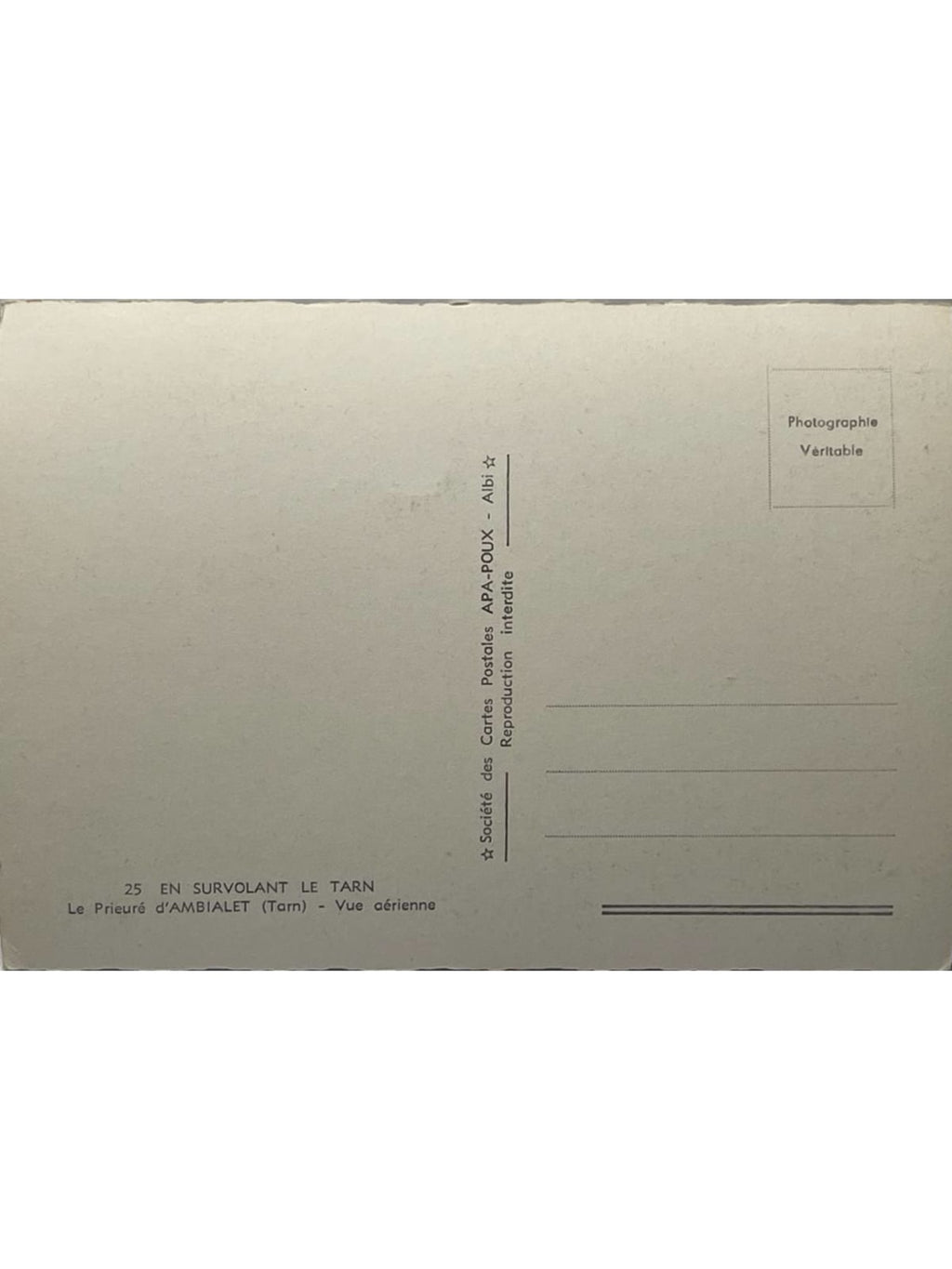 Verso de la carte postale