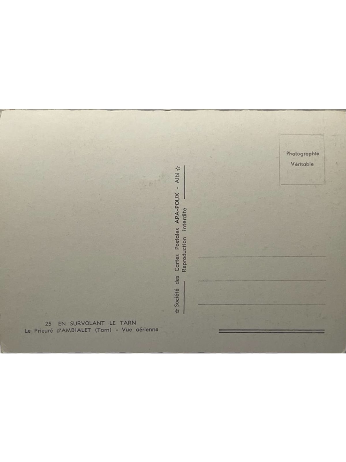 Verso de la carte postale