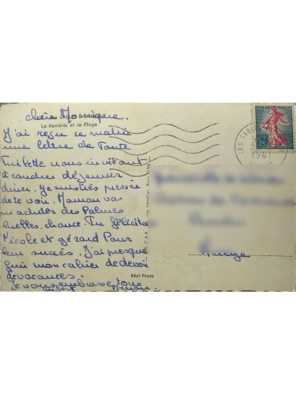 Verso de la carte postale