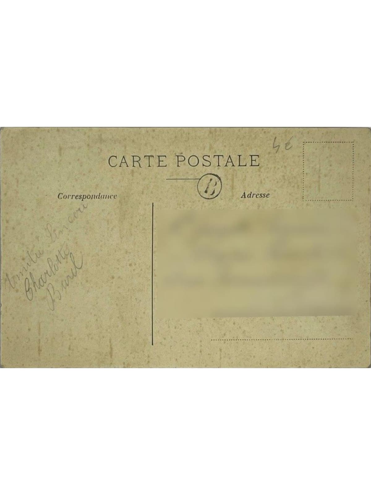 Verso de la carte postale