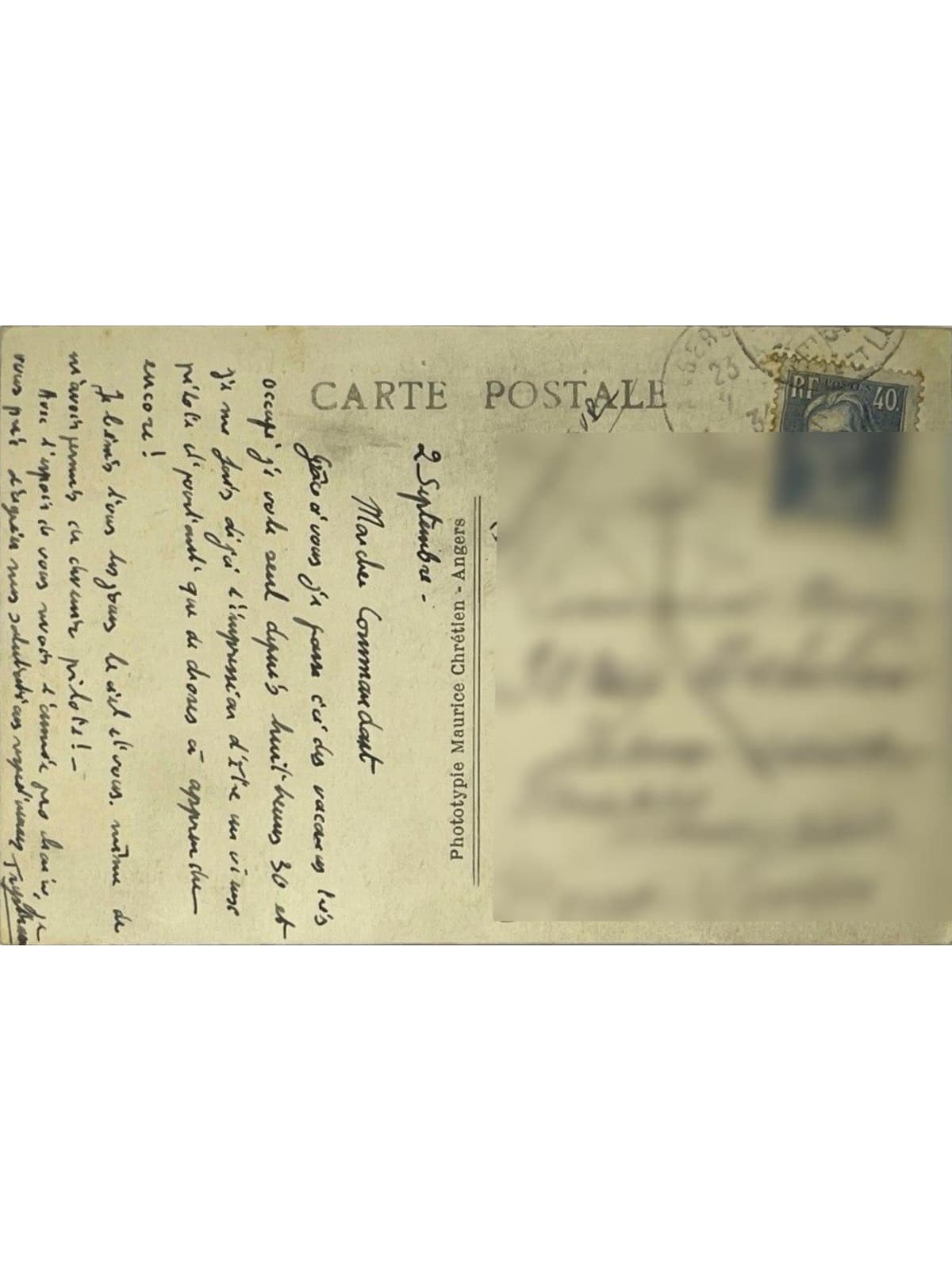 Verso de la carte postale