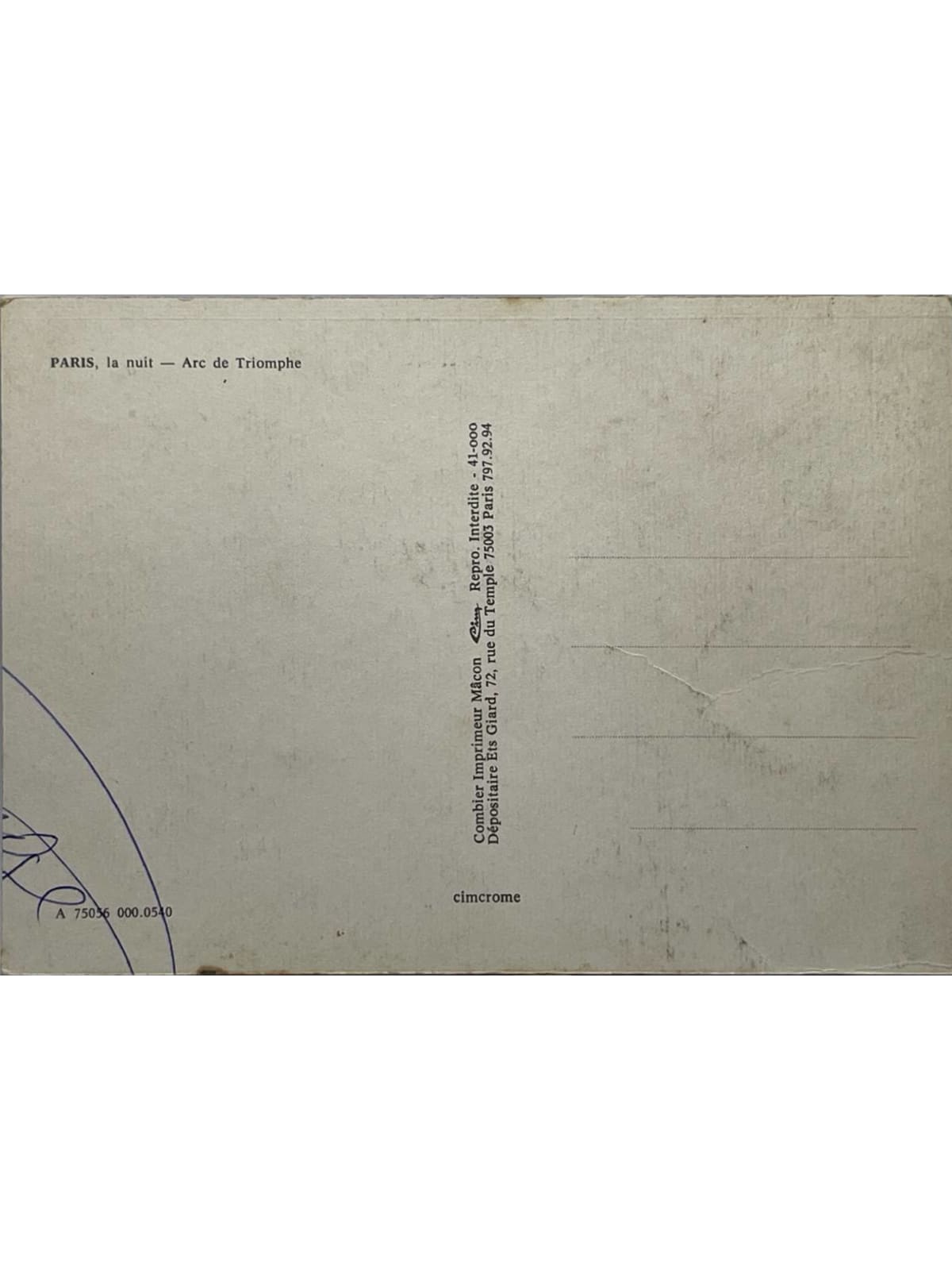Verso de la carte postale