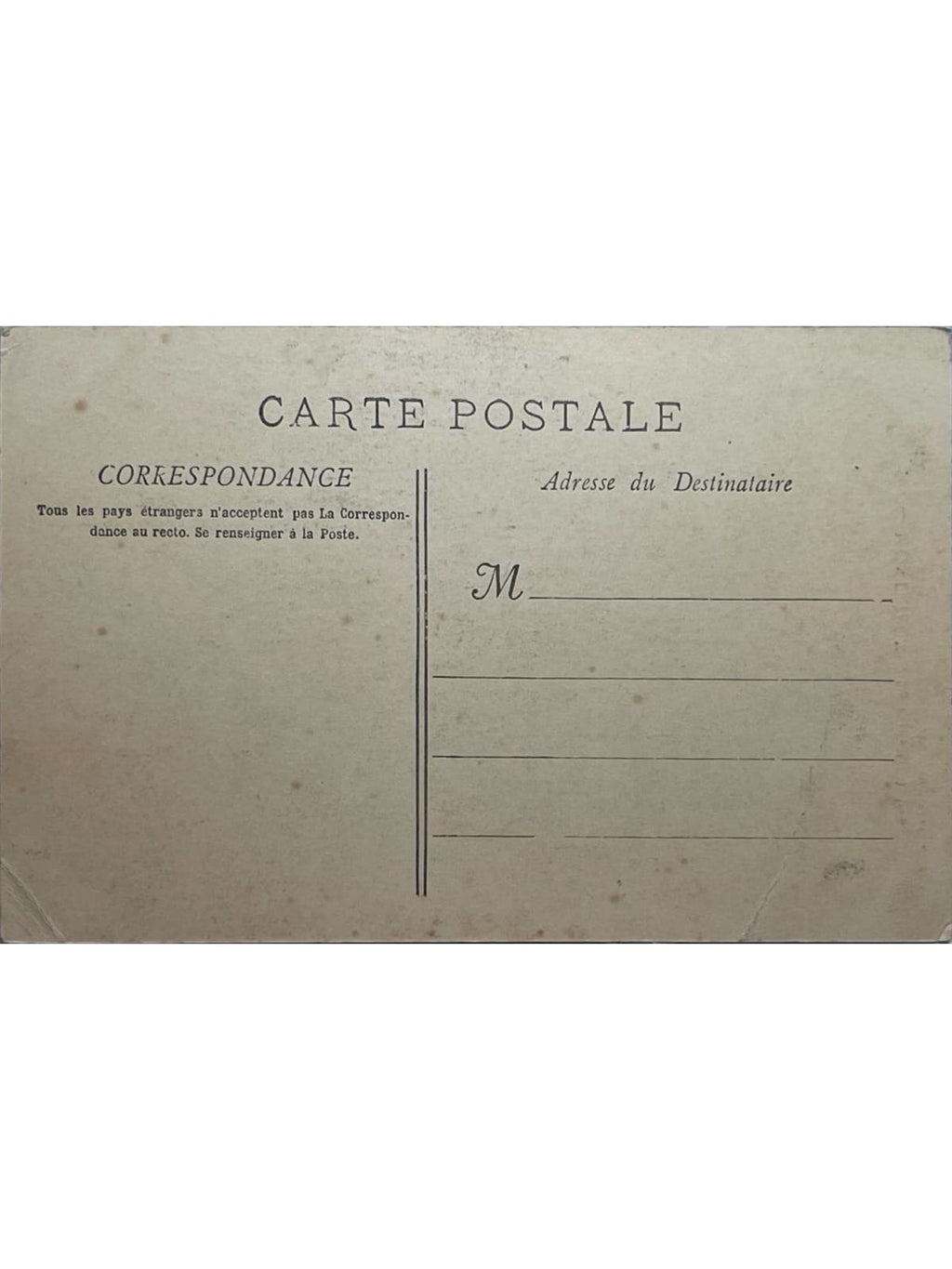 Verso de la carte postale