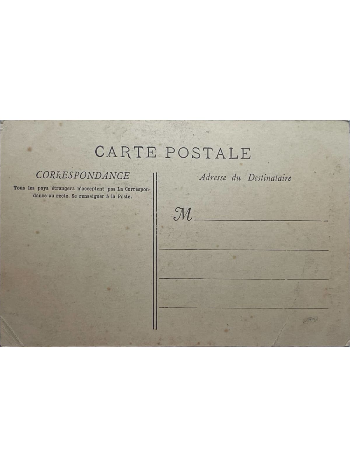 Verso de la carte postale