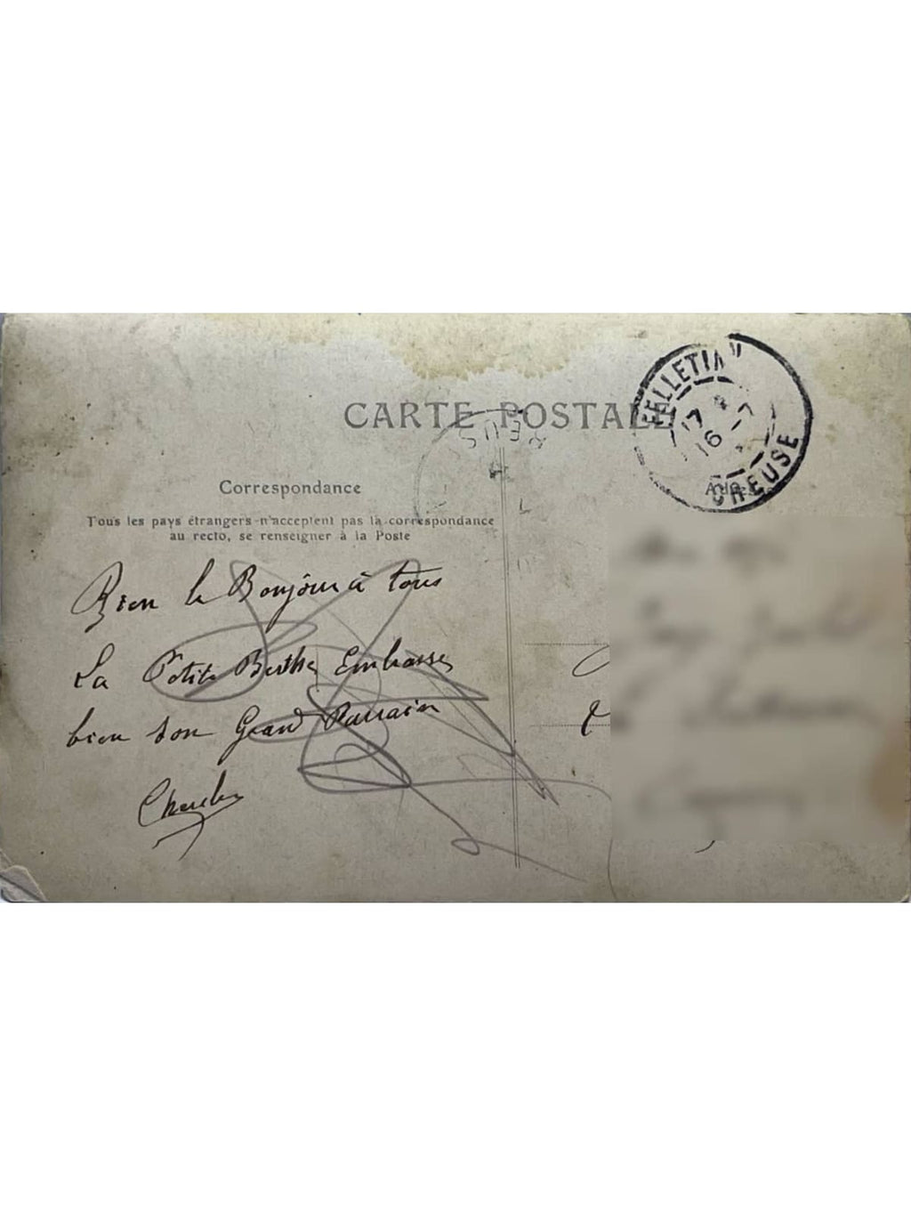 Verso de la carte postale
