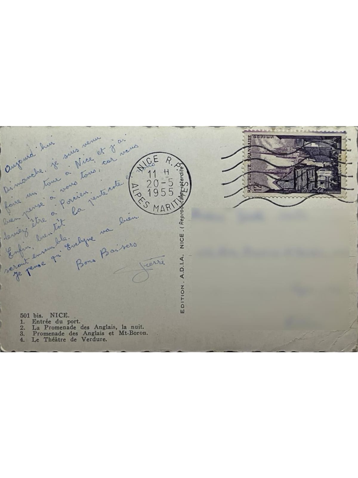 Verso de la carte postale