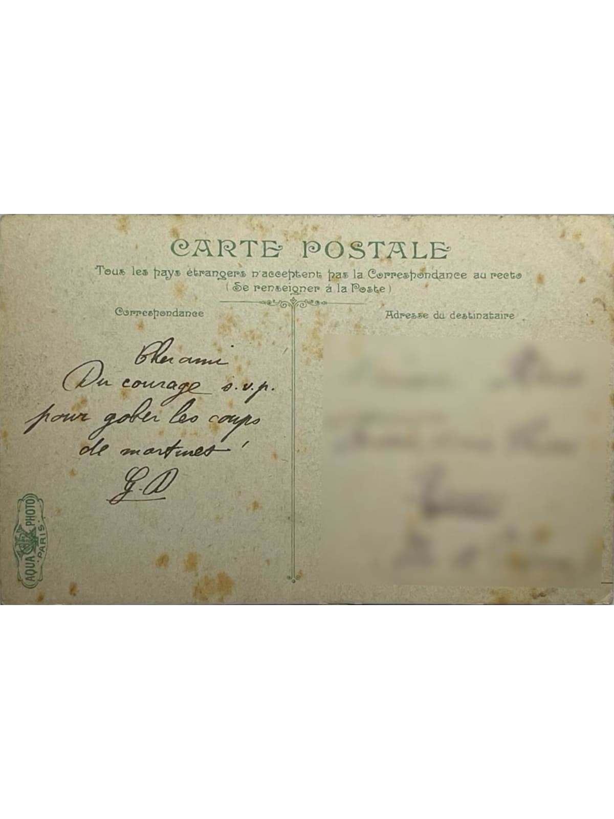 Verso de la carte postale