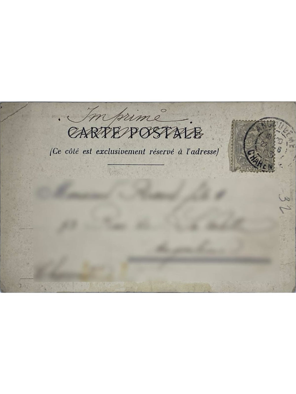 Verso de la carte postale