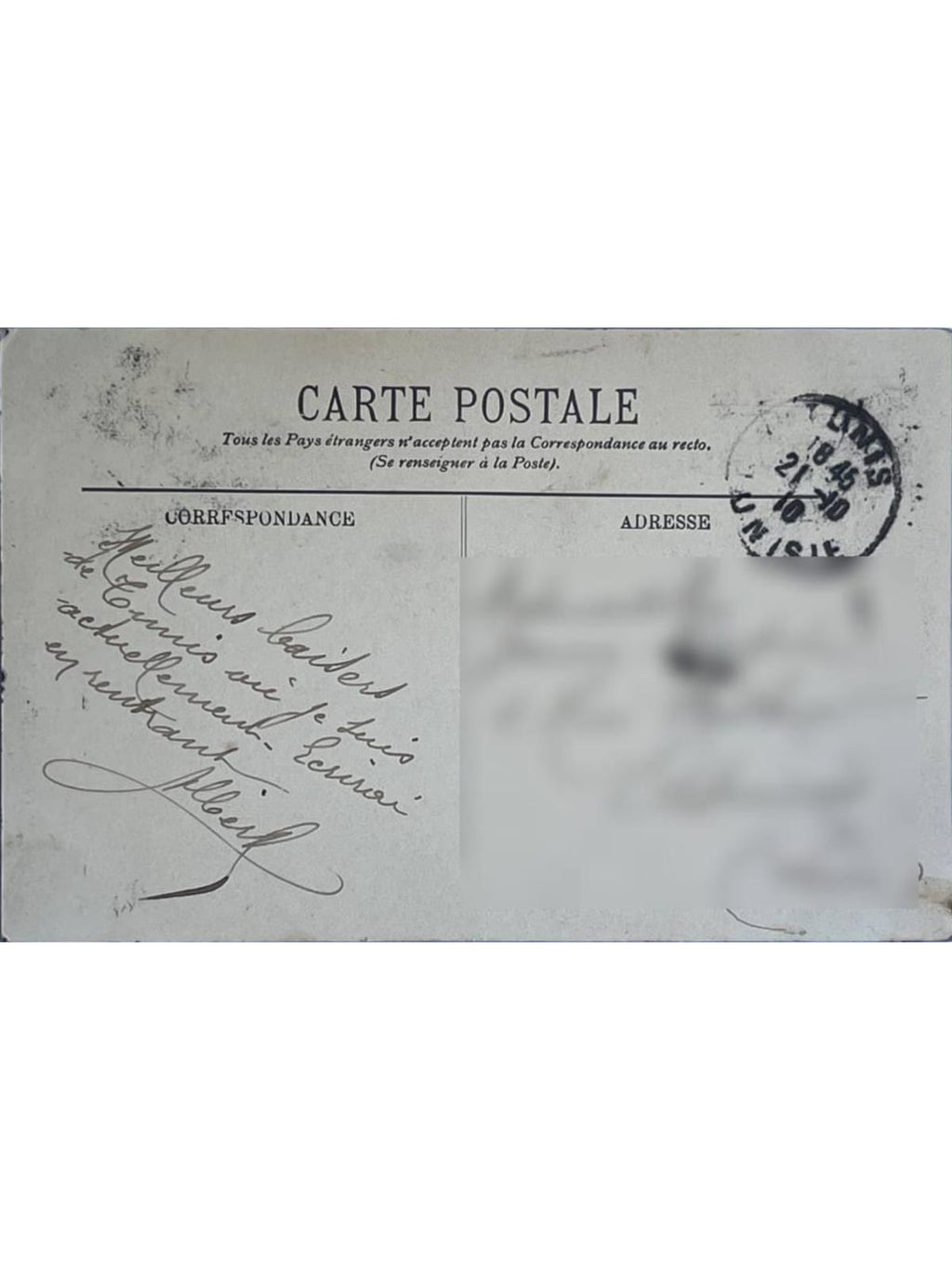 Verso de la carte postale