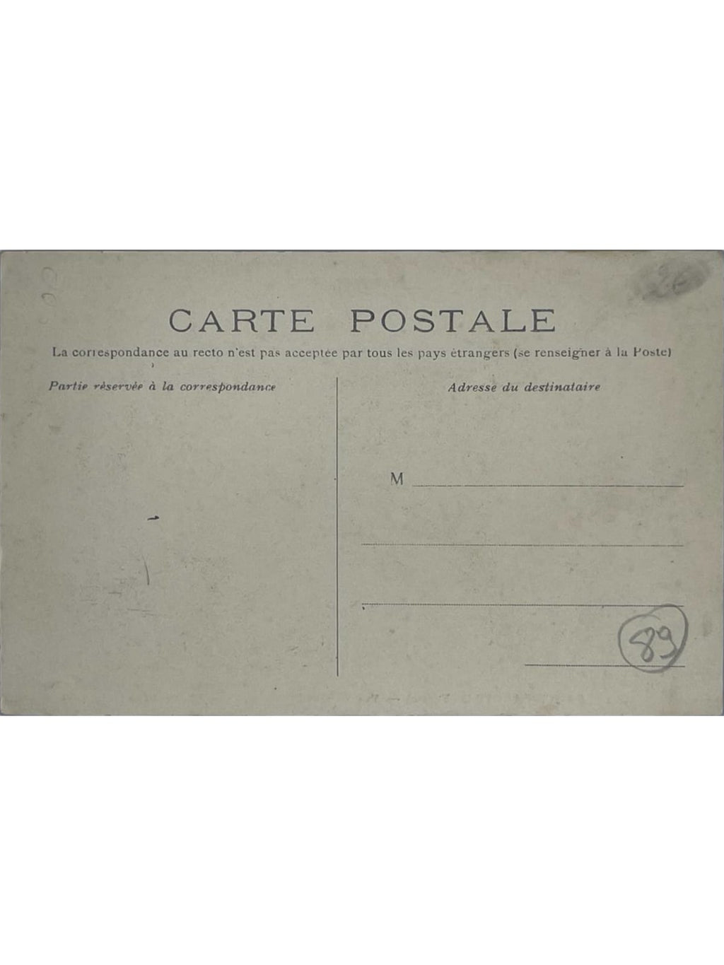 Verso de la carte postale