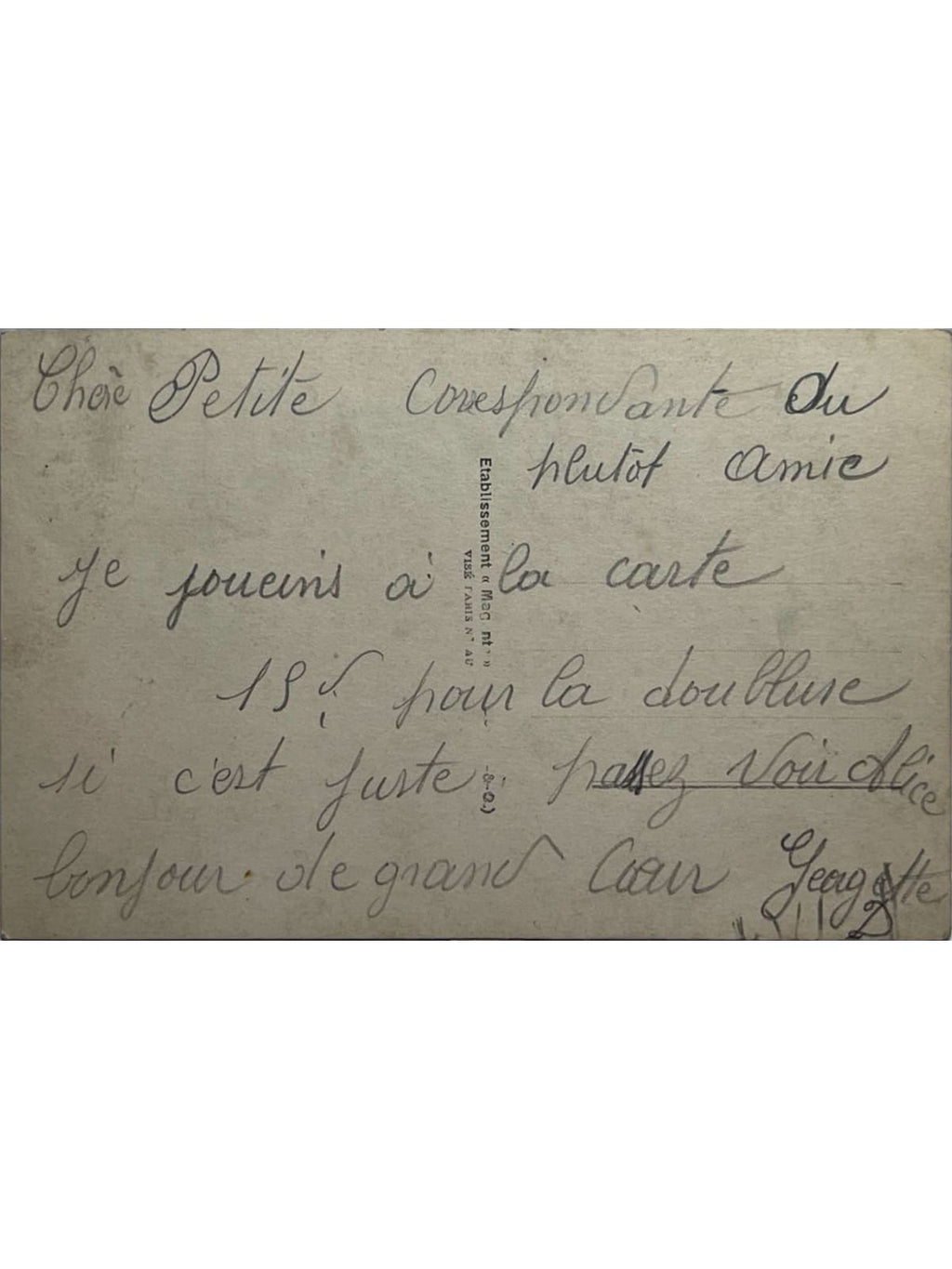 Verso de la carte postale