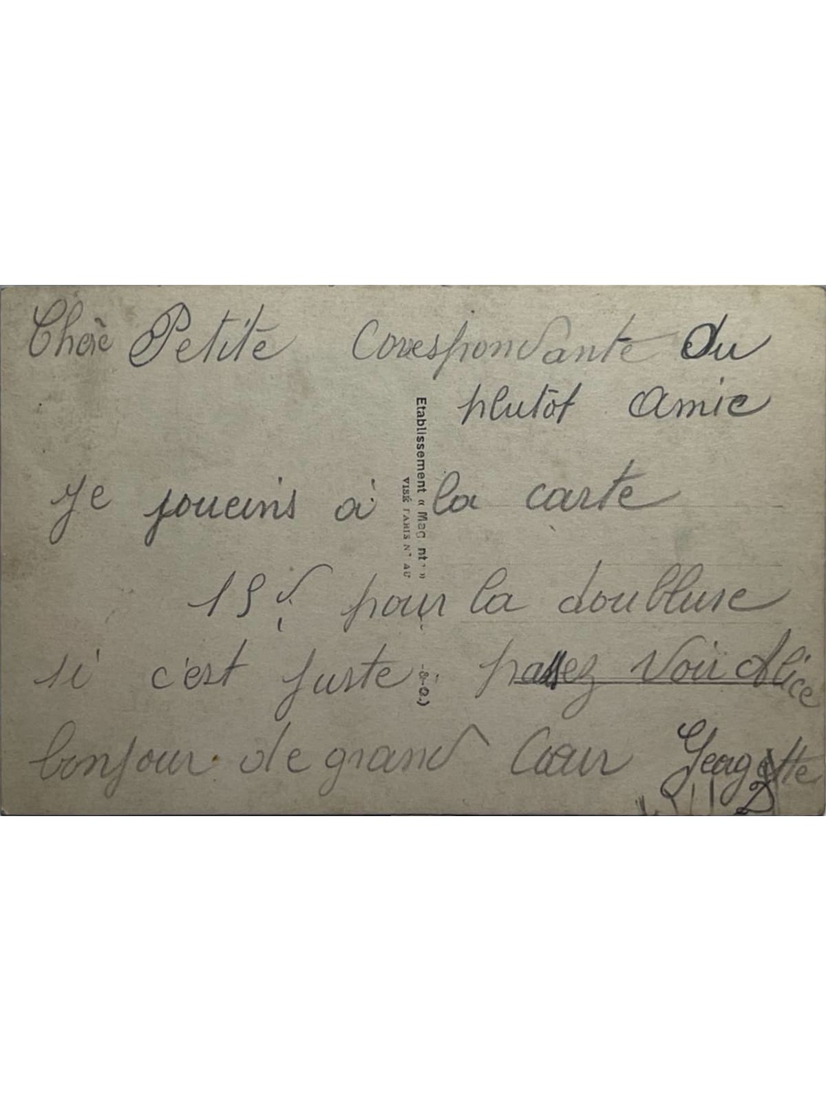 Verso de la carte postale