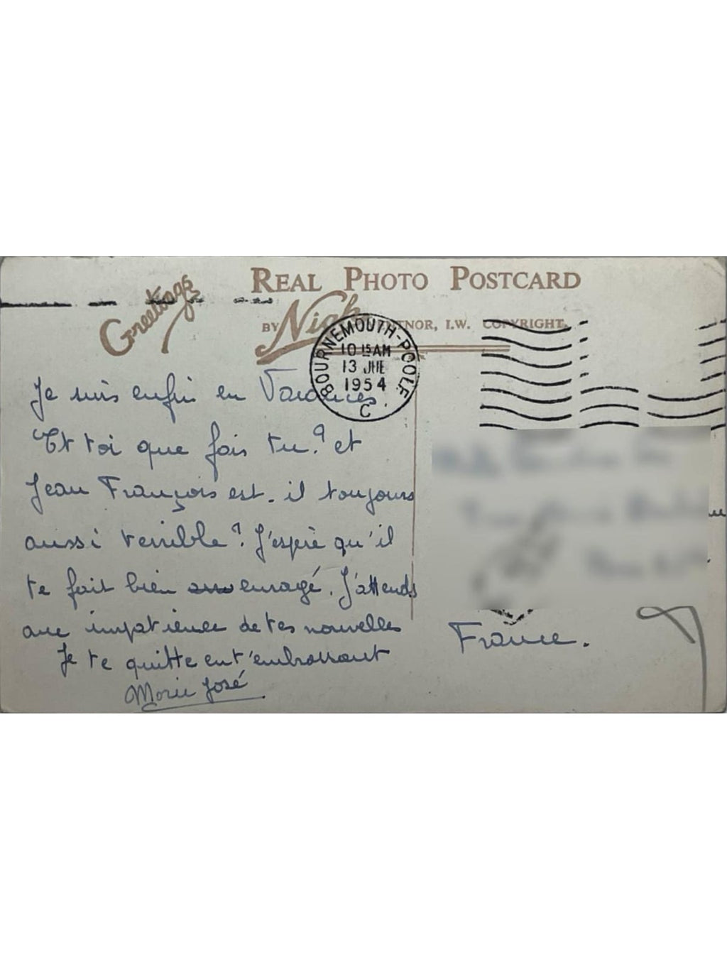 Verso de la carte postale