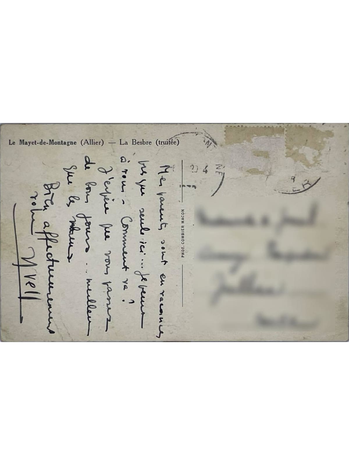 Verso de la carte postale