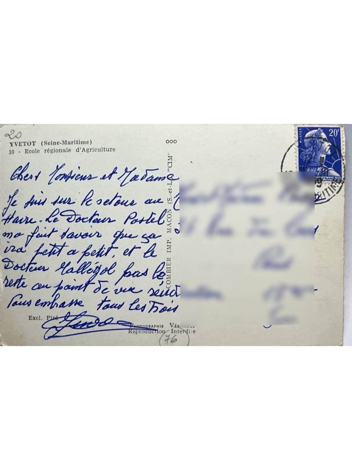 Verso de la carte postale