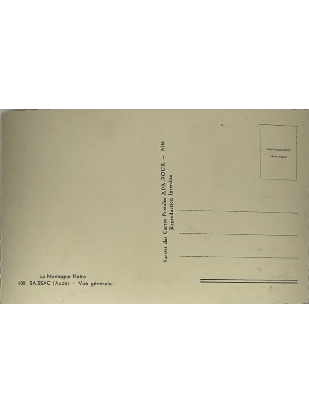 Verso de la carte postale