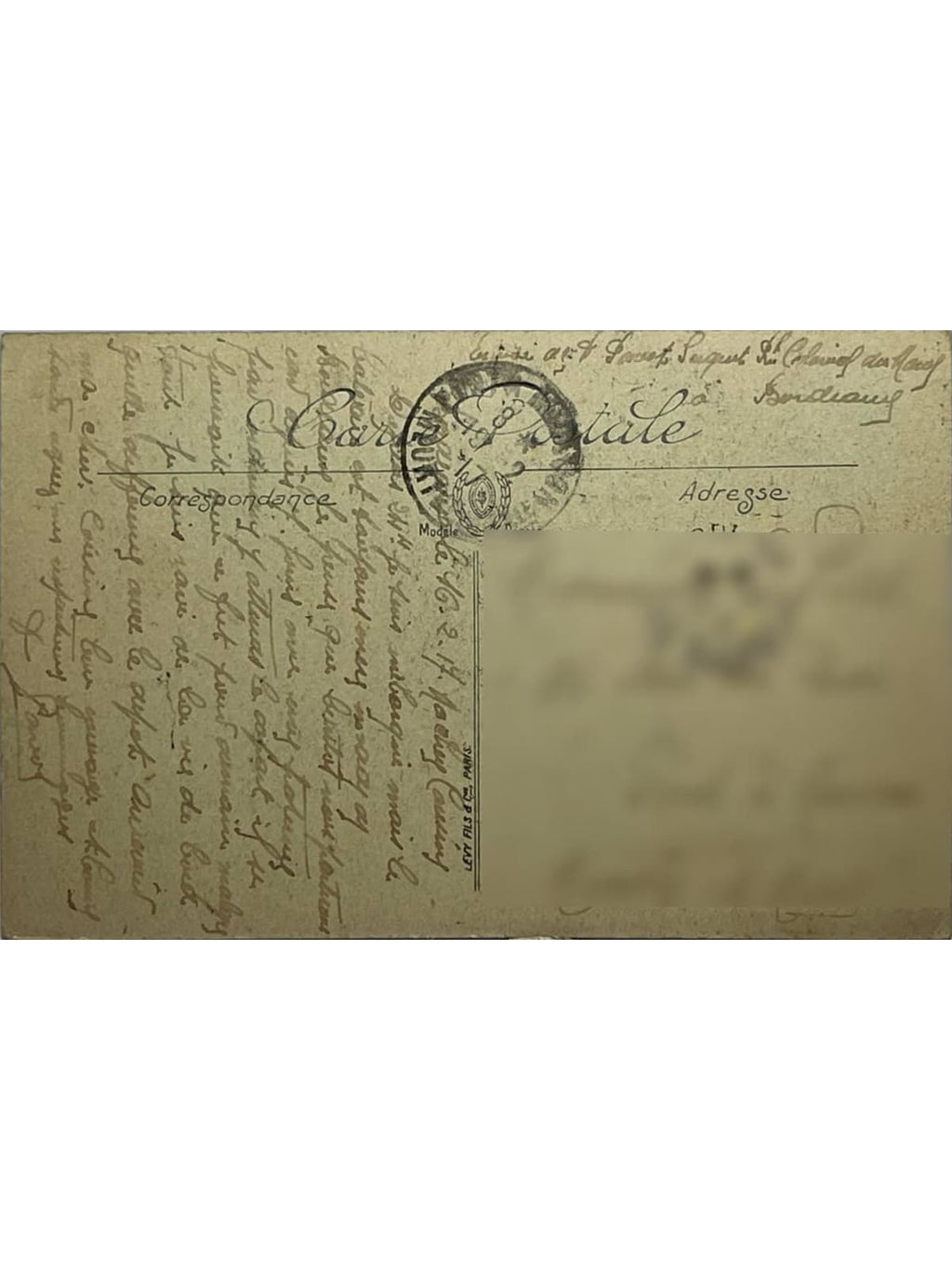 Verso de la carte postale