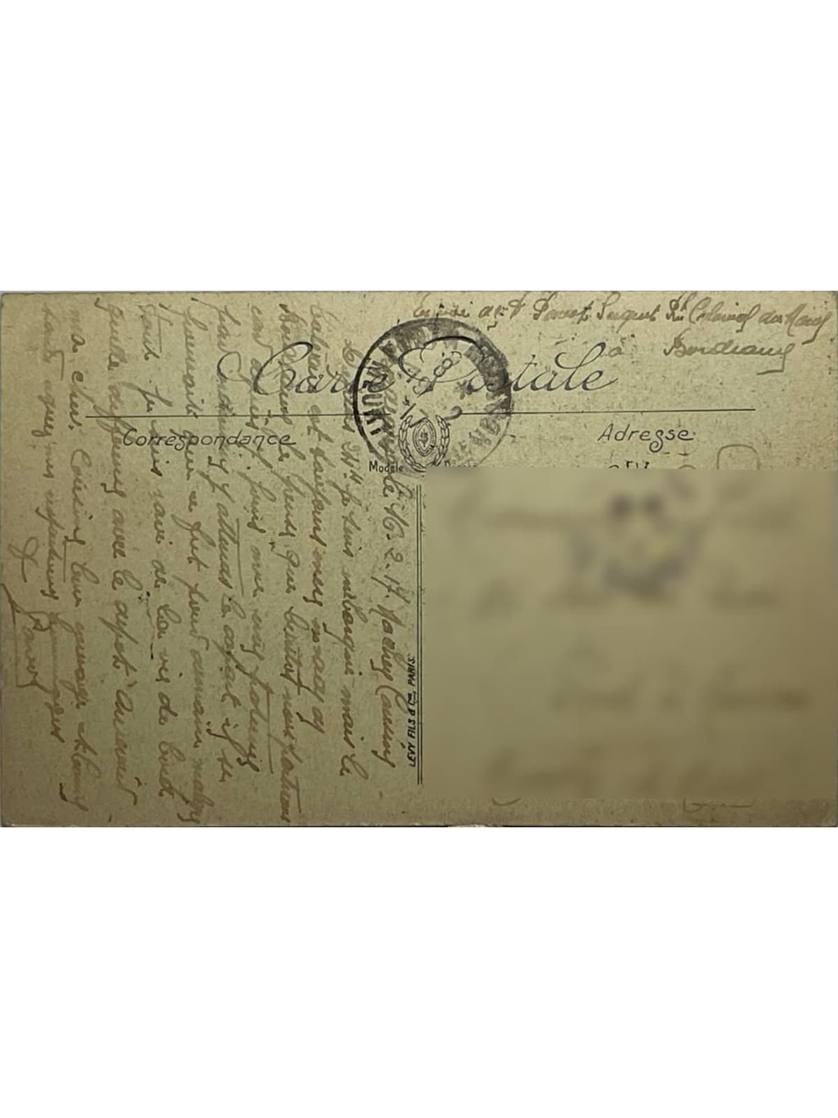 Verso de la carte postale