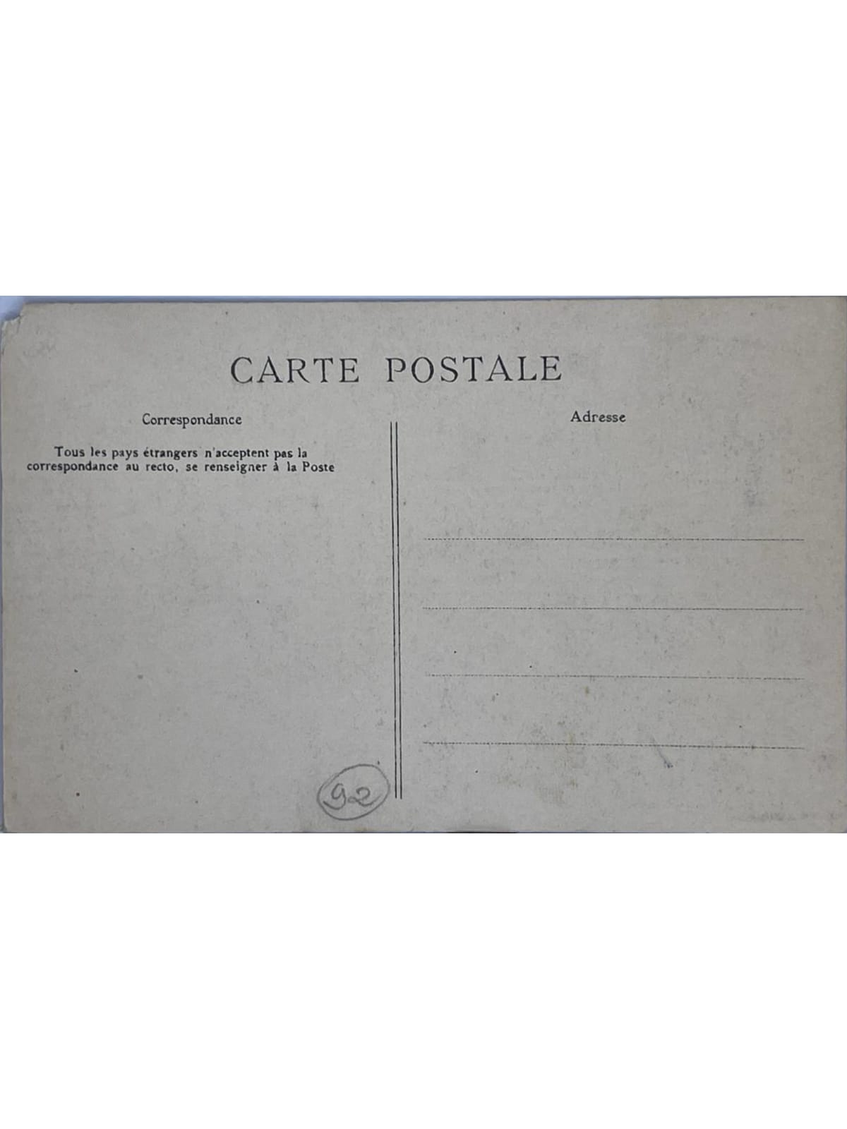 Verso de la carte postale