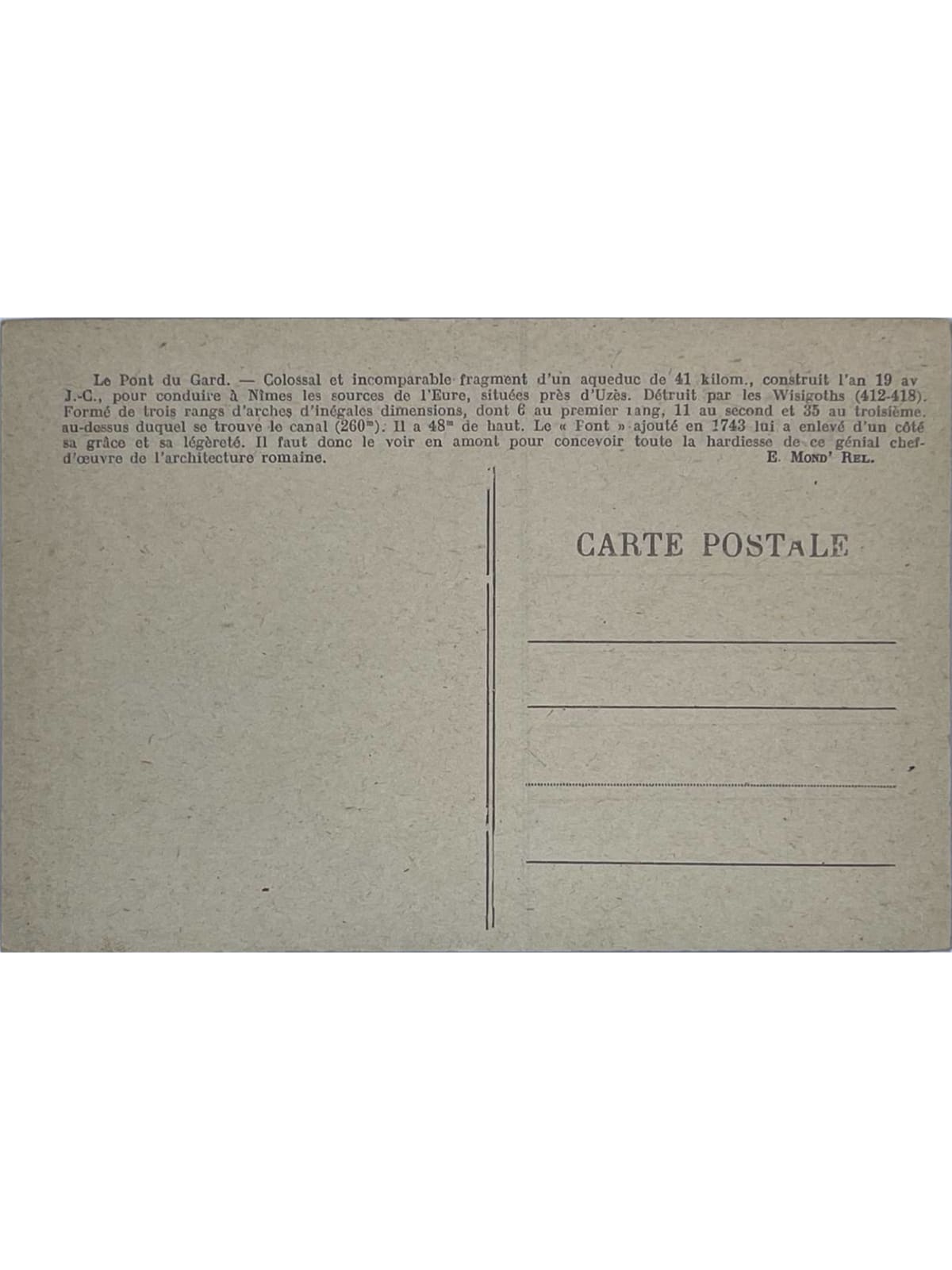 Verso de la carte postale