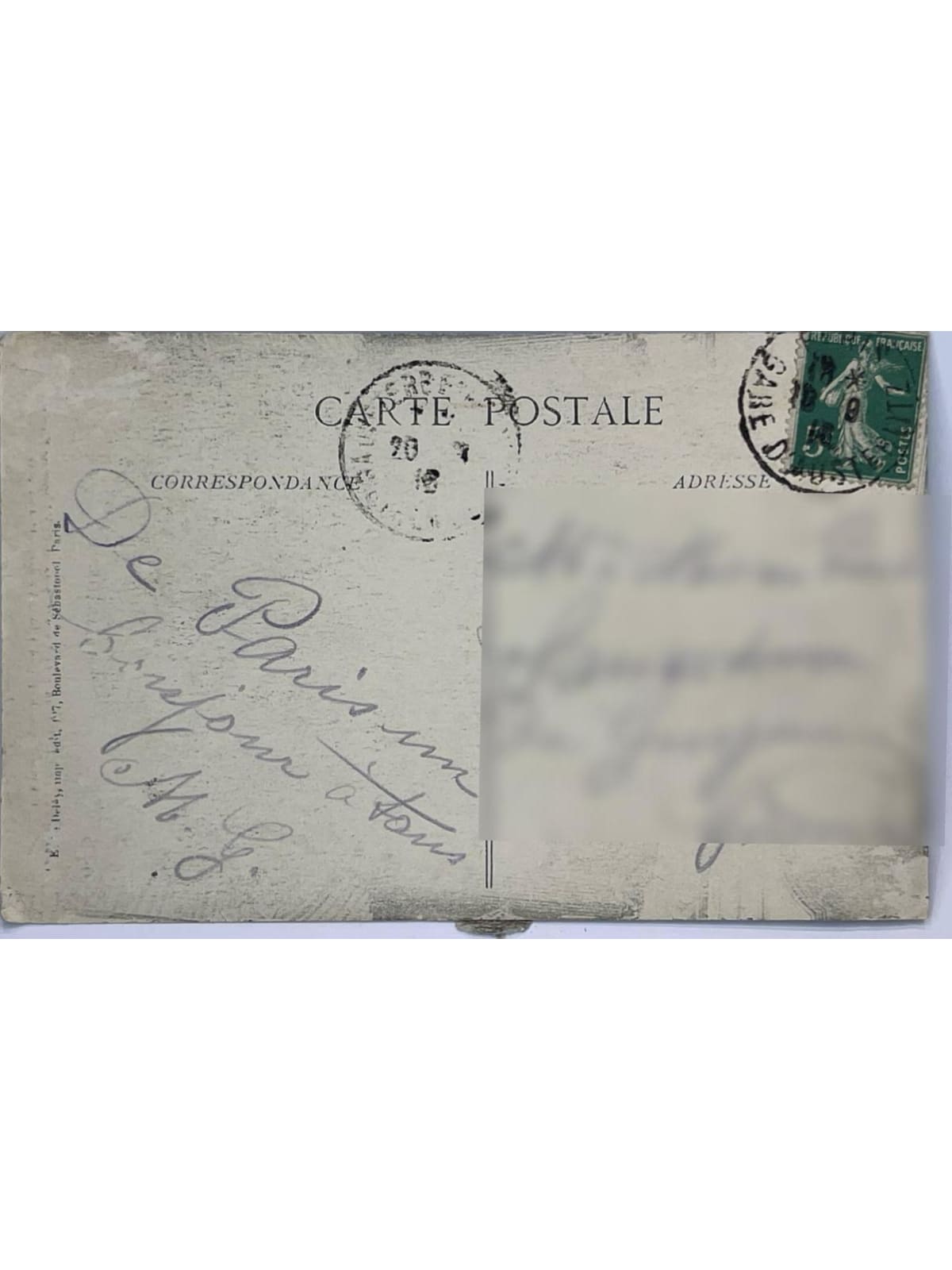 Verso de la carte postale