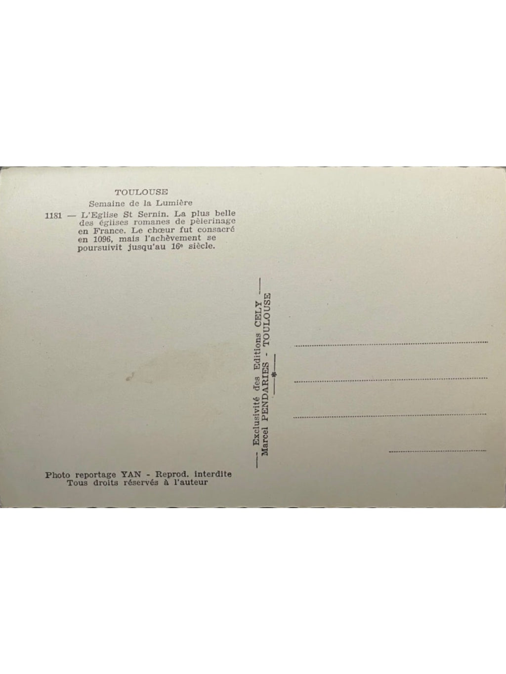 Verso de la carte postale
