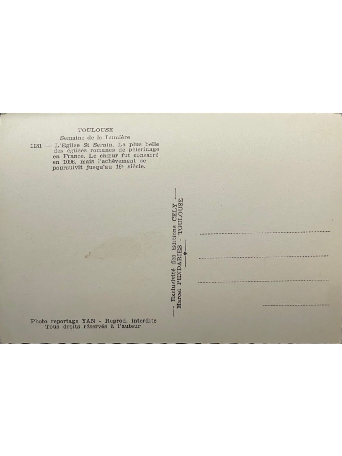 Verso de la carte postale