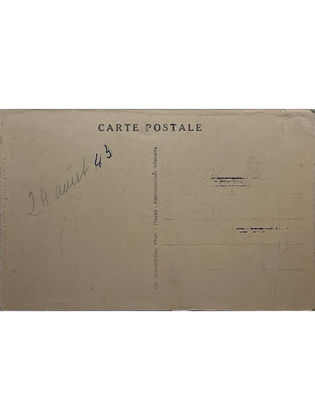 Verso de la carte postale