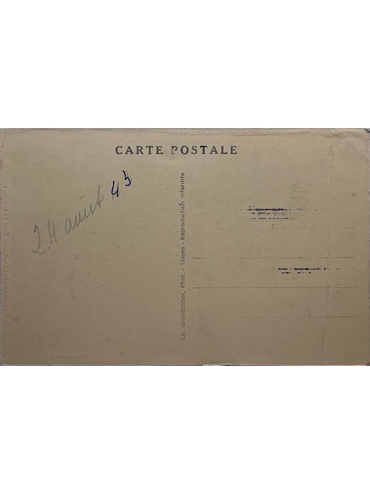 Verso de la carte postale