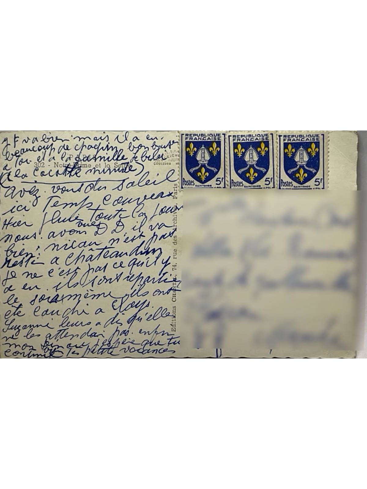 Verso de la carte postale
