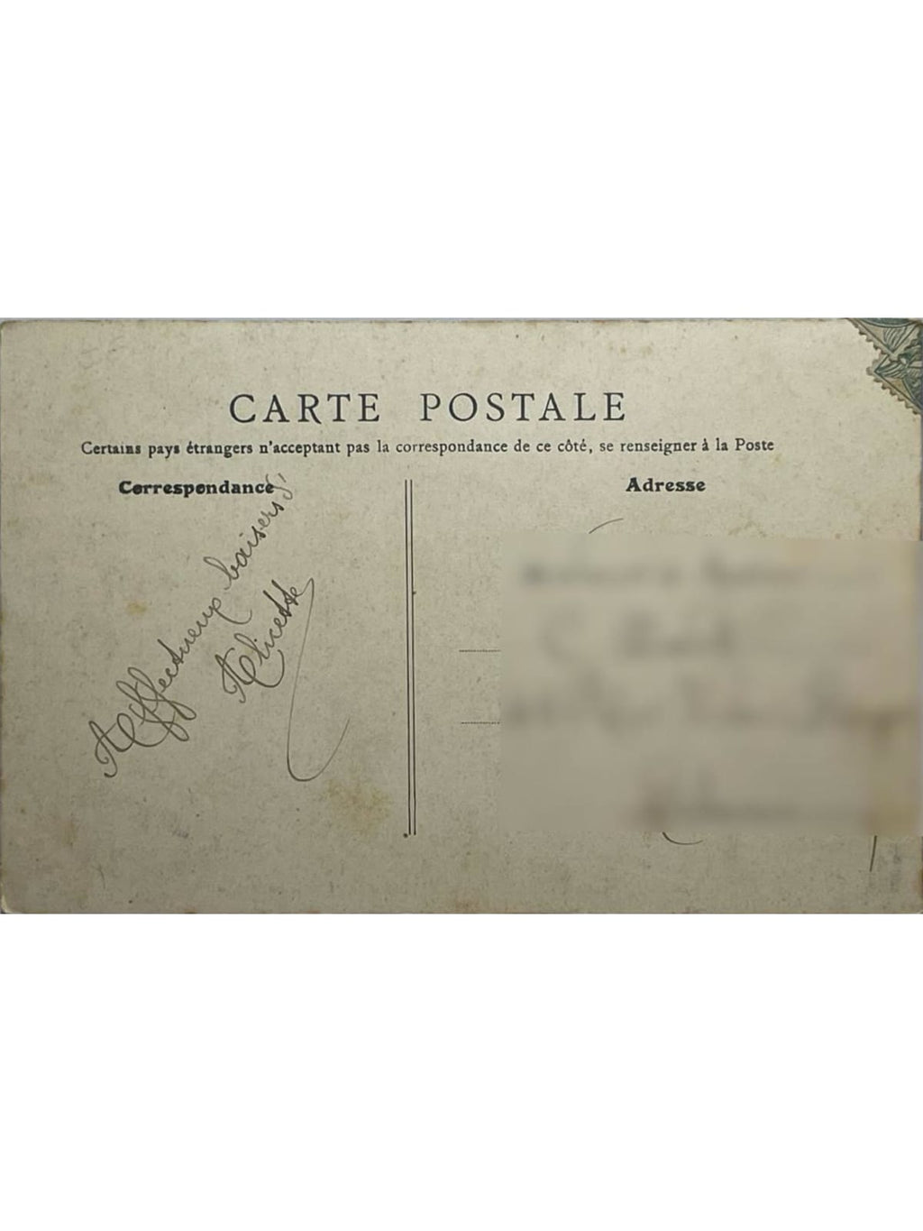 Verso de la carte postale