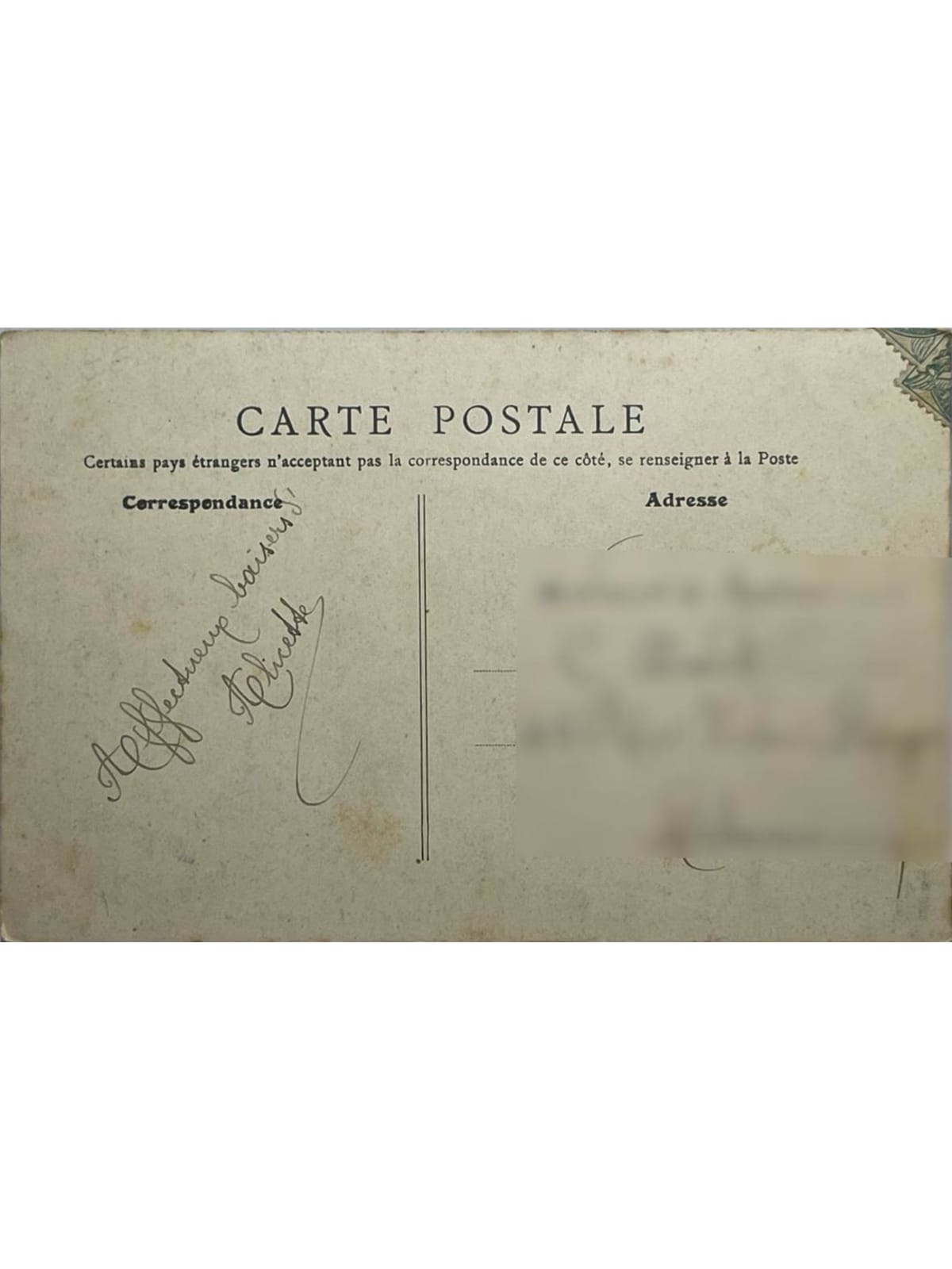 Verso de la carte postale